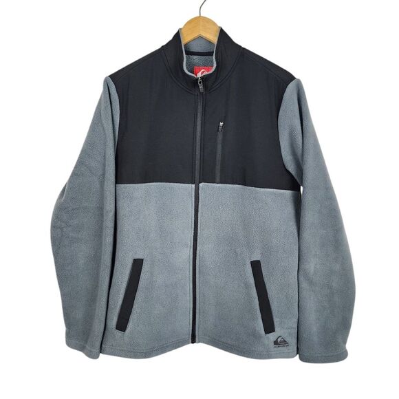 Quiksilver The Trail Polar Fleece Full Zip Jacket Black Grey Men's Size M - Picture 1 of 14